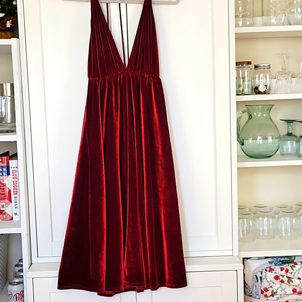 Reformation red velvet dress medium